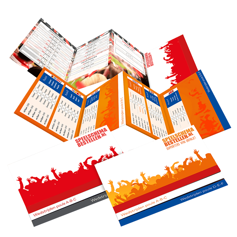 Speelschema EK 2024 Bedrukt Met Eigen Logo. Trappenvouw Flyer A6. Nederland Of België.